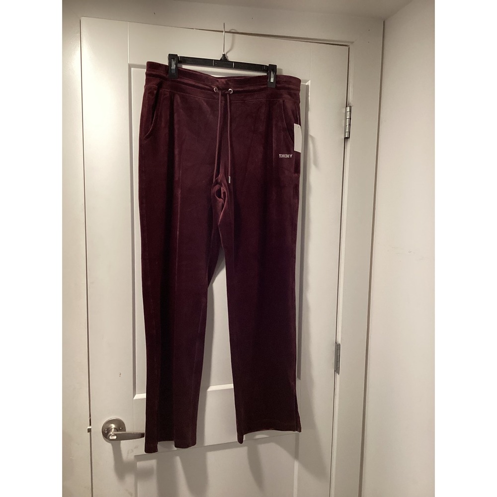 DKNY Sport Womens Velour Track Pants Syrah Burgundy Rhinestone Logo DP5P3760 L